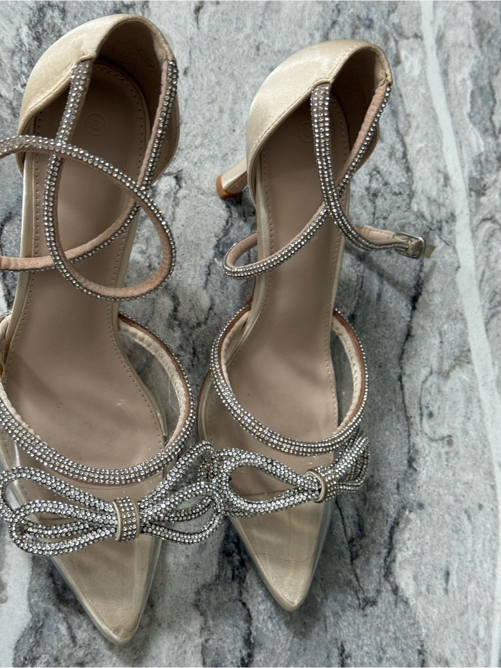 Gorgeous transparent Pointed-Toe Ankle-Strap Heels with Crystal Bows size 8
